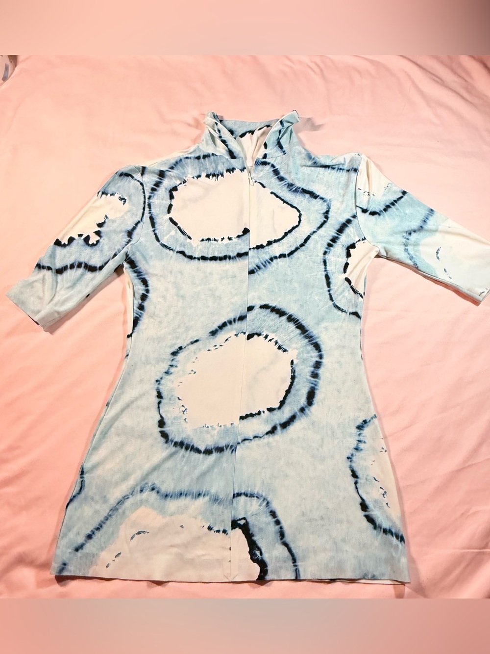 Norma Kamali Tie-Dye Mock Neck Quarter Zip Mini Dress / Tunic Top Small / 36